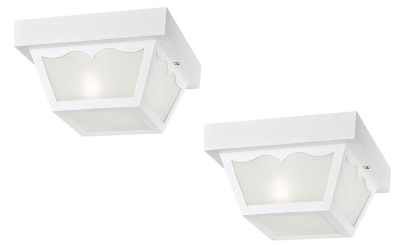 Ciata Porch Ceiling Light, Outdoor Porch Light, Flush Mount Indoor/Outdoor Light Fixture, 60 Watts, E26 Base, Frosted Glass Panels for Porch, Patio, Garage Door, Balcony in White Finish - 2 Pack - Image 1